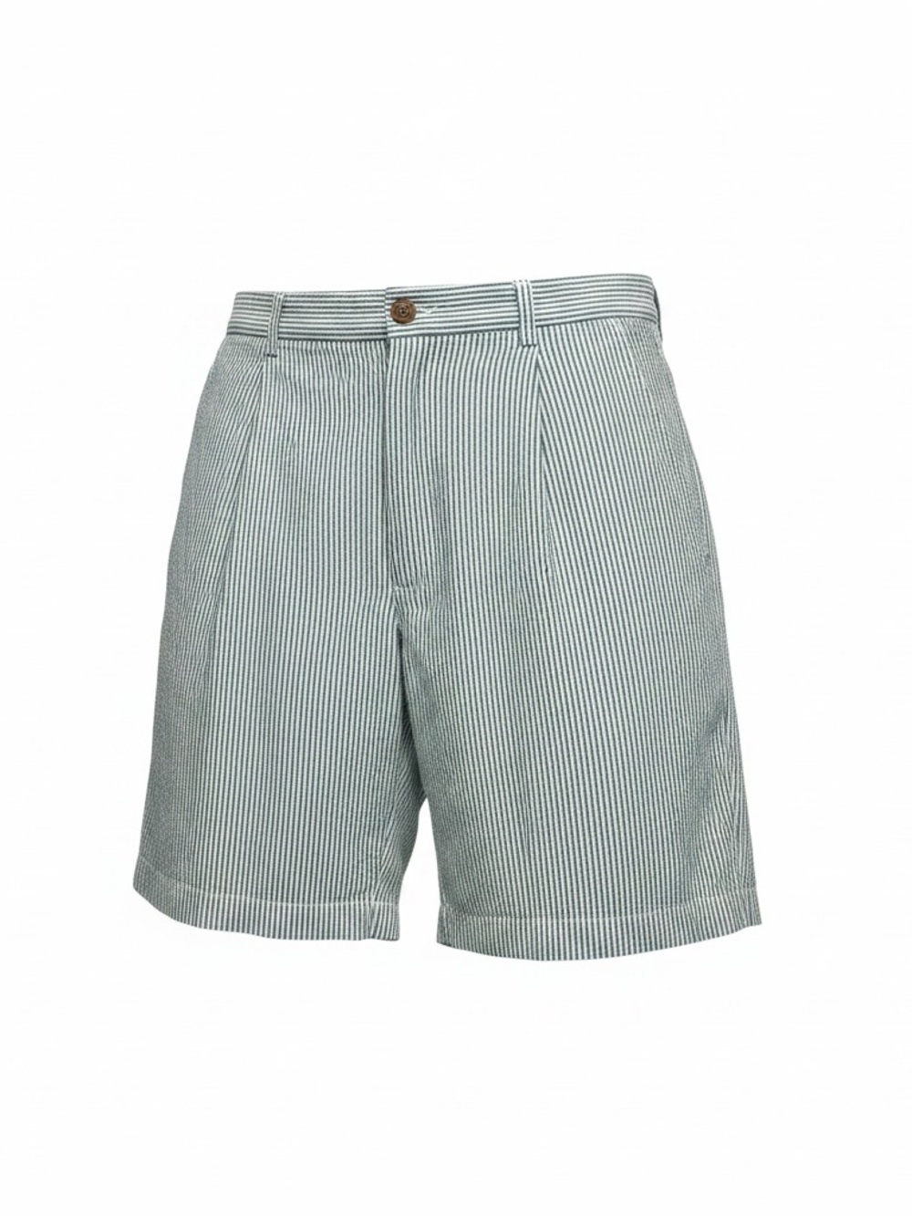 Brooks Brothers Men’s 38 Seersucker Shorts Green White Stripe Cotton Preppy